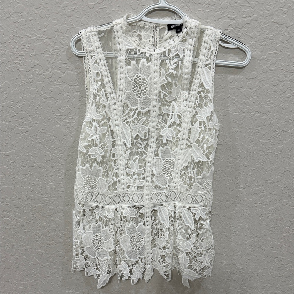 Express White Floral Lace Blouse